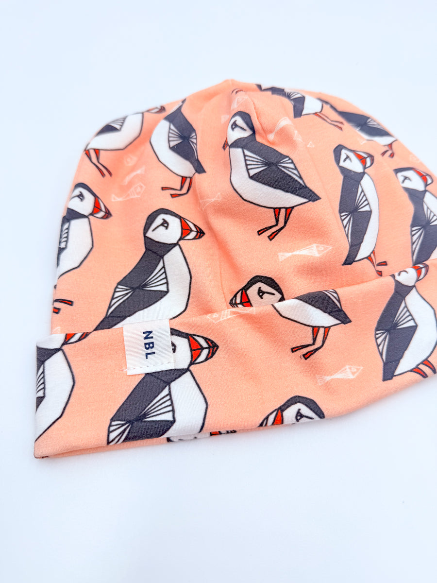 Adult Beanie Hat (Pink puffin)