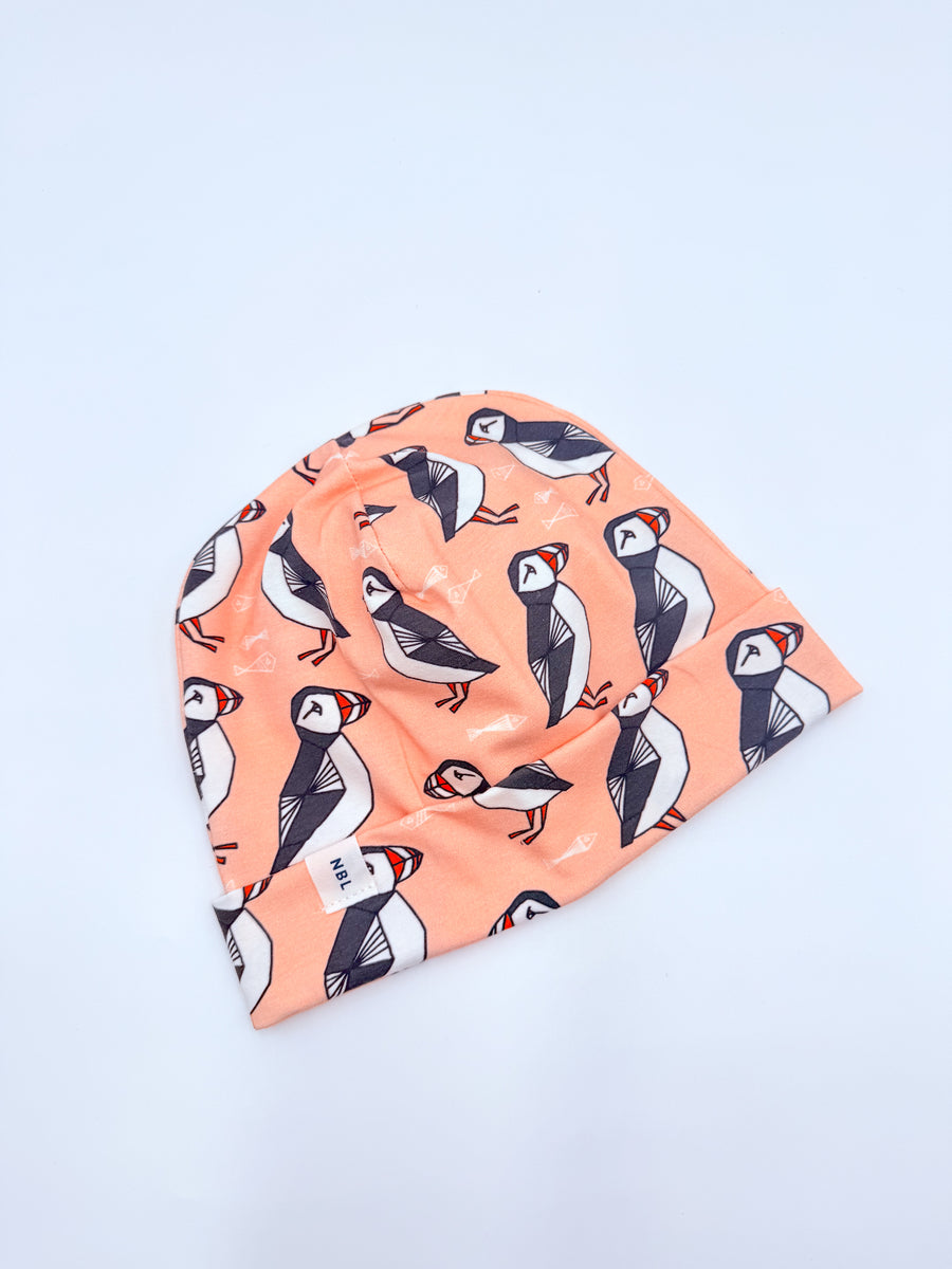 Adult Beanie Hat (Pink puffin)