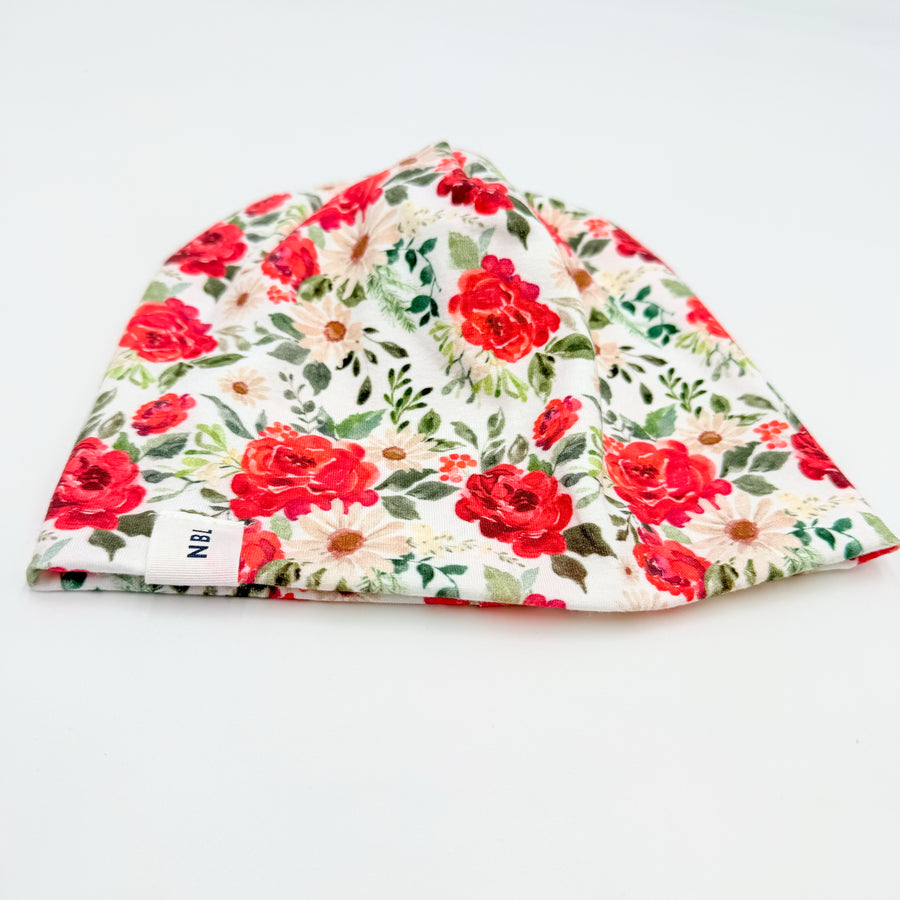 Adult Beanie Hat (Christmas Retro Floral)