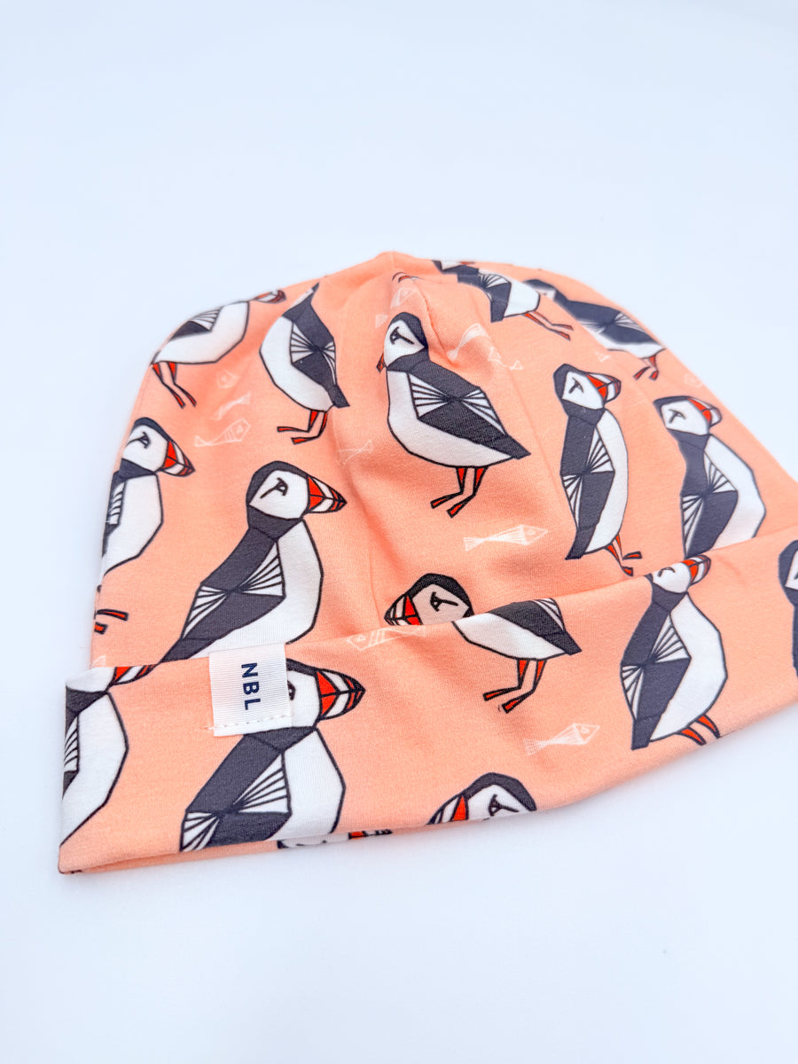 Adult Beanie Hat (Pink puffin)