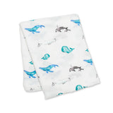 Whales Cotton Muslin Swaddle  XL - Lulujo