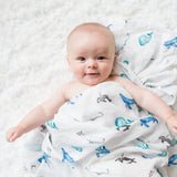 Whales Cotton Muslin Swaddle  XL - Lulujo