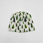 Christmas Pine baby beanie hat with NBL label, evergreen tree print, Made in Canada