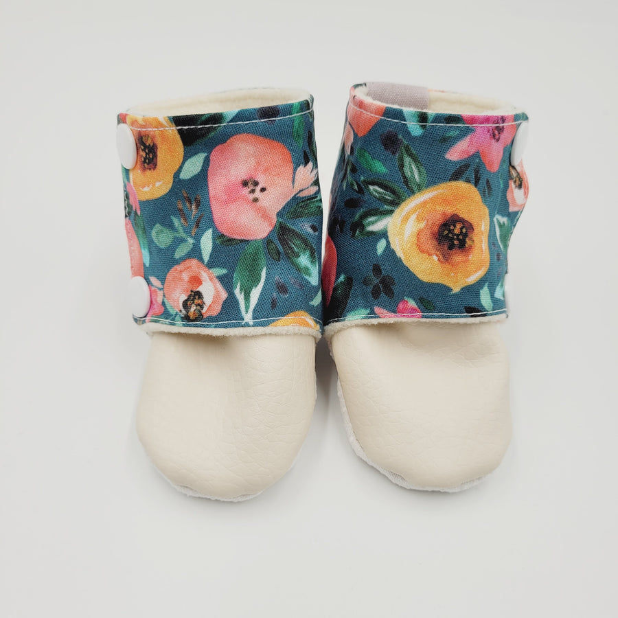 Baby Booties (Floral teal bright)